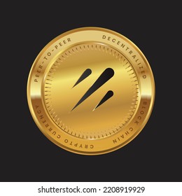 Galxe Cryptocurrency logo in black color concept on gold coin. GAL Token Block chain technology symbol. Vector illustration.