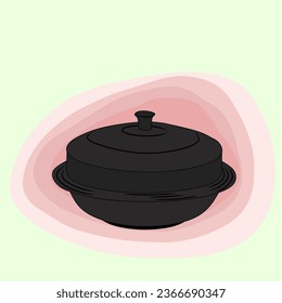 Gamasot, is a large, heavy pot or cauldron used for Korean cooking. Colored vector illustration. Gamasot, traditional Korean wok. Korean Traditional Heavy Pot Gamasot, Korean traditional. chicken, gin