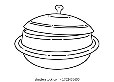 Gamasot, or simply sot, is a big, heavy pot or cauldron used for Korean cooking. Vector line art illustration.