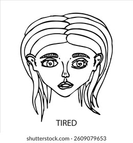 gambar sketsa tangan wajah wanita dengan ekspresi kelelahan