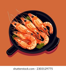 Gambas a la plancha, or grilled shrimp, Classic Spanish tapa hand drawn illustration