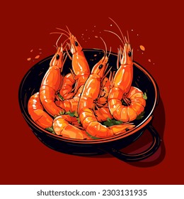 Gambas a la plancha, spanish quintessential tapas dish, hand drawn illustration