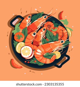 Gambas a la plancha, ilustración vectorial tradicional de la tapa española