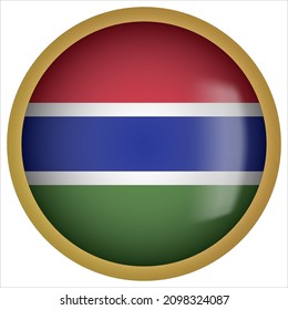 Gambia 3D rounded Flag Icon with Gold Frame