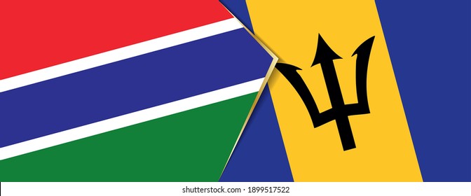 Gambia and Barbados flags, two vector flags symbol of relationship or confrontation.