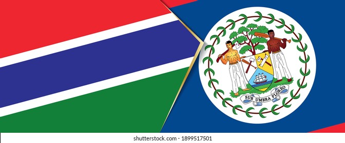 Gambia and Belize flags, two vector flags symbol of relationship or confrontation.