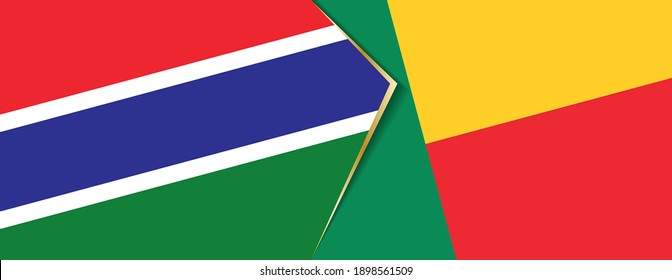Gambia and Benin flags, two vector flags symbol of relationship or confrontation.