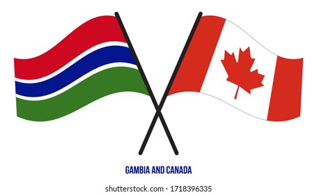 Gambia and Canada Flags Crossed And Waving Flat Style. Official Proportion. Correct Colors.