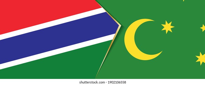 Gambia and Cocos Islands flags, two vector flags symbol of relationship or confrontation.