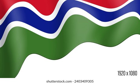 Gambia country flag realistic independence day background. Gambia commonwealth banner in motion waving, fluttering in wind. Festive patriotic HD format template for independence day