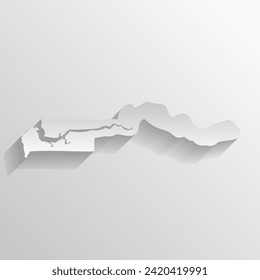 Gambia country silhouette. High detailed map. White country silhouette with dropped long shadow on beige background.
