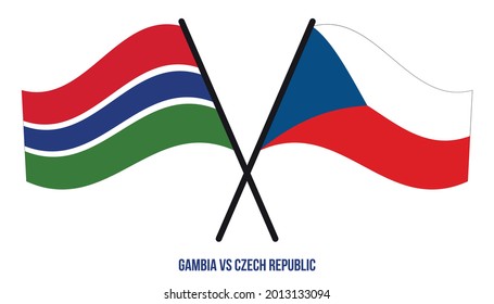 Gambia and Czech Republic Flags Crossed And Waving Flat Style. Official Proportion. Correct Colors.