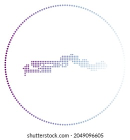 Gambia digital badge. Dotted style map of Gambia in circle. Tech icon of the country with gradiented dots. Amazing vector illustration.