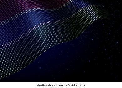 Gambia digital flag made of dots, waving over a starry dark background