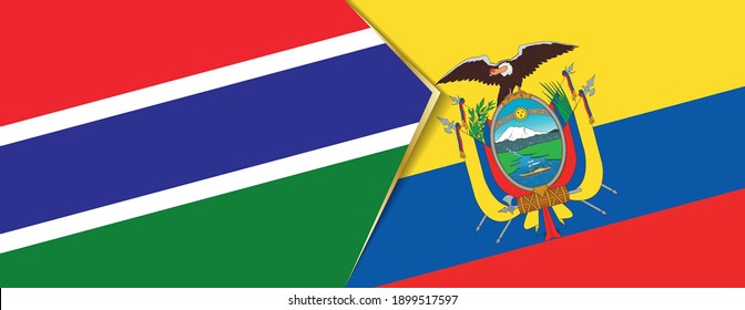 Gambia and Ecuador flags, two vector flags symbol of relationship or confrontation.