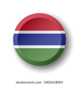 Bandera de Gambia - botón de círculo 3D con sombra caída. Icono del vector.