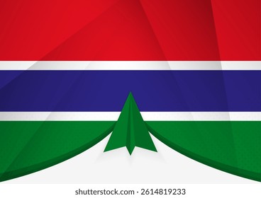 Gambia Flag with Abstract Paper Airplane Design, National Flag in a geometric folded paper style. Vector illustration.