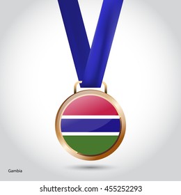 Gambia Flag in Bronze Medal. Vector Illustration. RIO Olympic Game Bronze Medal. Vector Illustration