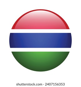 Gambia flag. Button flag icon. Standard color. Circle icon flag. 3d illustration. Computer illustration. Digital illustration. Vector illustration.