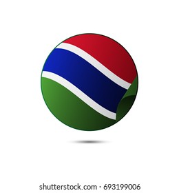 Gambia flag button with shadow on a white background. Vector illustration.