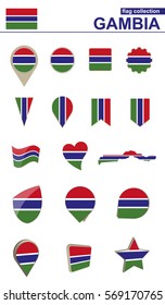 Gambia Flag Collection. Big set for design. Vector Illustration.