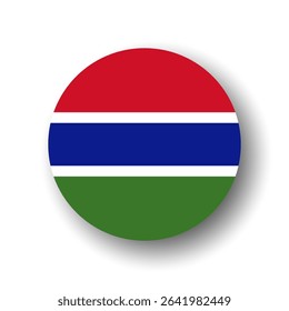 Gambia flag - flat vector circle icon or badge with dropped shadow.