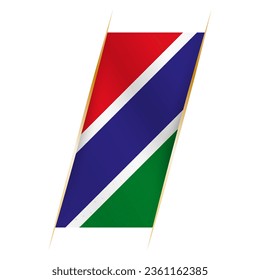Gambia flag in the form of a banner with waving effect and shadow. Modern vector design.
