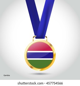 Gambia Flag in gold Medal. Vector Illustration. RIO Olympic Game gold Medal. Vector Illustration