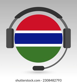 Gambia flag with headphones, support sign. Vector illustration.