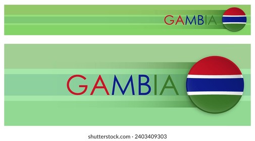 Gambia flag horizontal web banner in modern neomorphism style. Webpage Gambia country header button for mobile application or internet site. Vector