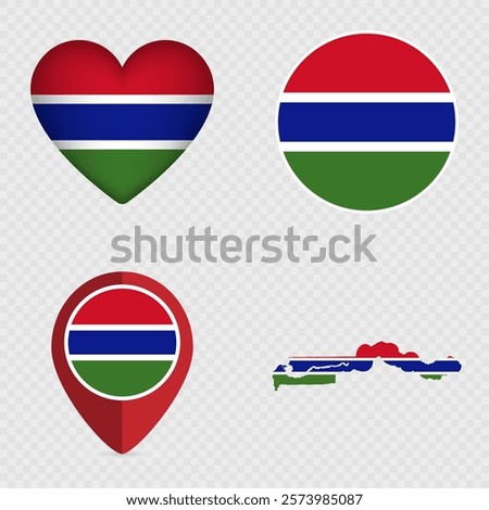 Gambia Flag Icons Pack. Vector illustration.