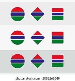 Juego de iconos de la bandera de Gambia, bandera vectorial de Gambia. Tres versiones del icono.