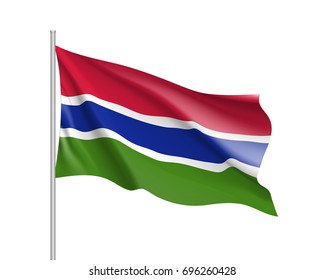 Gambia flag. Illustration of African country waving flag on flagpole. Vector 3d icon isolated on white background. Realistic illustration