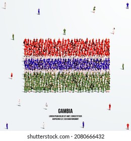 The Gambia Flag. A large group of people form to create the shape of the The Gambia flag. Vector Illustration.