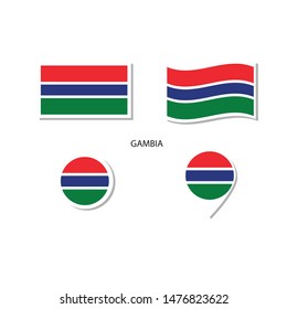Gambia flag logo icon set, rectangle flat icons, circular shape, marker with flags.