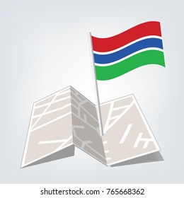 Gambia Flag with Metal Pole. Vector illustration,map and check in
