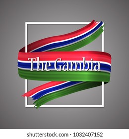 Gambia flag. Official national colors. Gambia 3d realistic ribbon. Waving vector patriotic glory flag stripe sign. Vector illustration background. Icon design frame for banner, poster or print.
