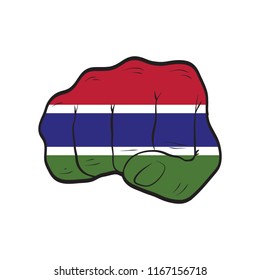 Gambia flag on a clenched fist. Strength, Power, Protest concept