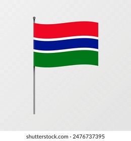 Gambia flag on flagpole. Vector illustration.
