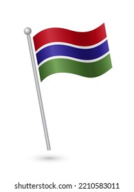 Gambia flag on pole waving in the wind vector illustration