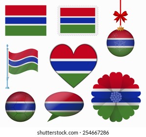Gambia flag set of 8 items vector