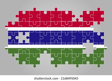 Forma de la bandera de Gambia, vector del rompecabezas, mapa del rompecabezas, bandera de Gambia para niños y aulas, activo del logo del país, concepto de solución de problemas, diseño plano