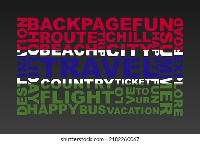 Gambia flag shape of travel keywords, travel concept, abroad vacation idea, simple flat design, Gambia flag mask on holiday words, tourism banner