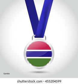 Gambia Flag in Silver Medal. Vector Illustration. RIO Olympic Game silver Medal. Vector Illustration