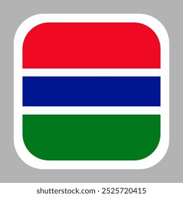 Gambia flag square flat vector with rounded corners and white border, vector illustration