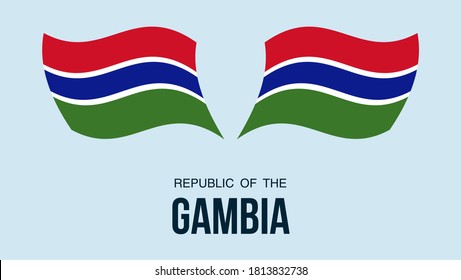 Gambia flag state symbol isolated on background national banner. Greeting card National Independence Day of the Republic of The Gambia. Illustration banner with realistic state flag.