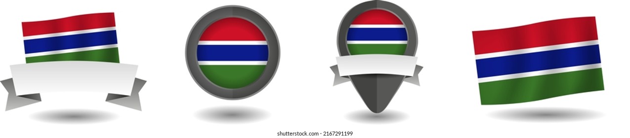 Gambia flag vector collection. Pointers, flags and banners flat icon. Vector state signs illustration isolated on white background. Gambia flag symbol on design element.