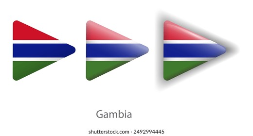 Gambia flag vector icons set in the shape of rounded triangle