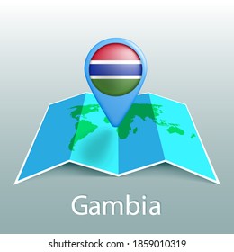 Gambia flag world map in pin with name of country