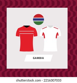 Gambia football national team uniform flat illustration with the round national flag. African country football team.